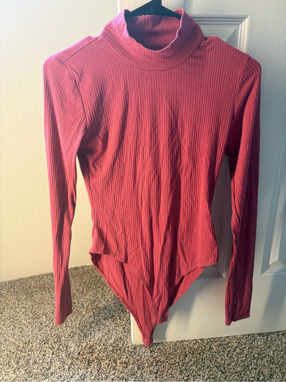 Forever 21 Ribbed Mock Neck Long Sleeve Bodysuit - Rose